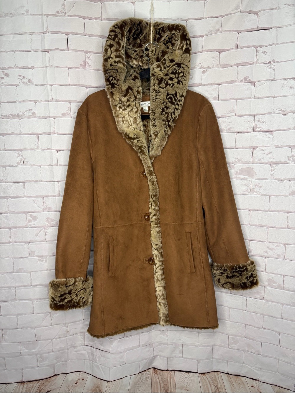 Coldwater Creek Faux Suede Leopard Faux‎ Fur Coat Jacket Medium